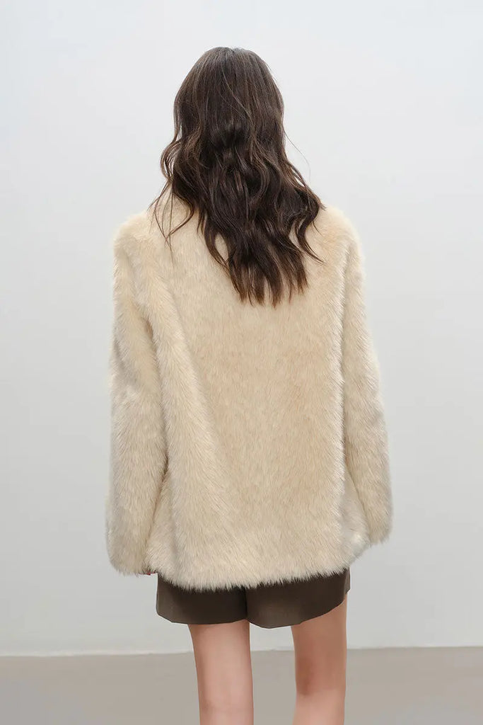 Fibflx Women's Recycled Faux Fur Double Breasted Mid-Length Coat