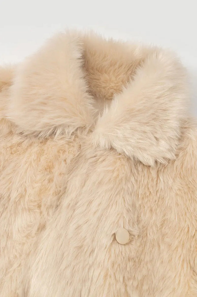 Fibflx Women's Recycled Faux Fur Double Breasted Mid-Length Coat