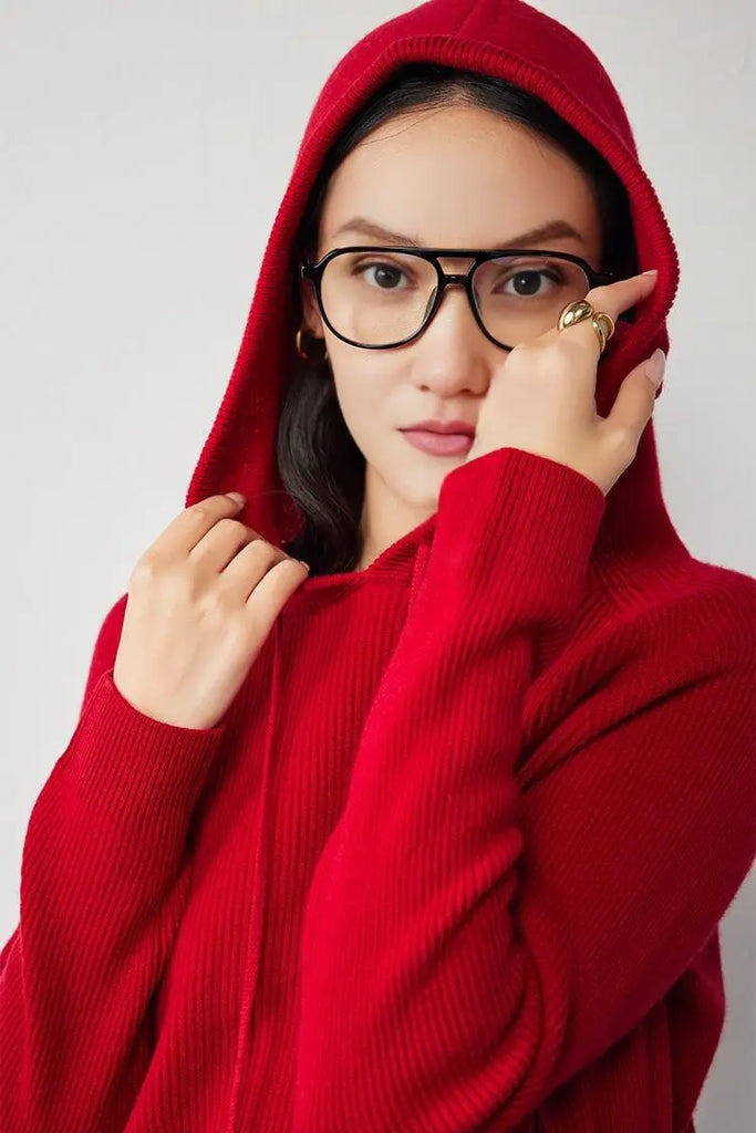 Relax Fit Merino Wool Hooded Sweater - Fibflx