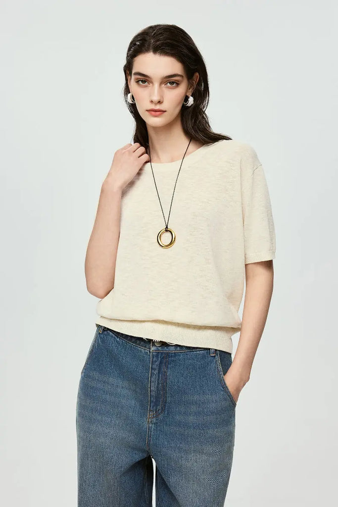 Relaxed Cotton-Linen Crewneck T-Shirt Off White / M Fibflx
