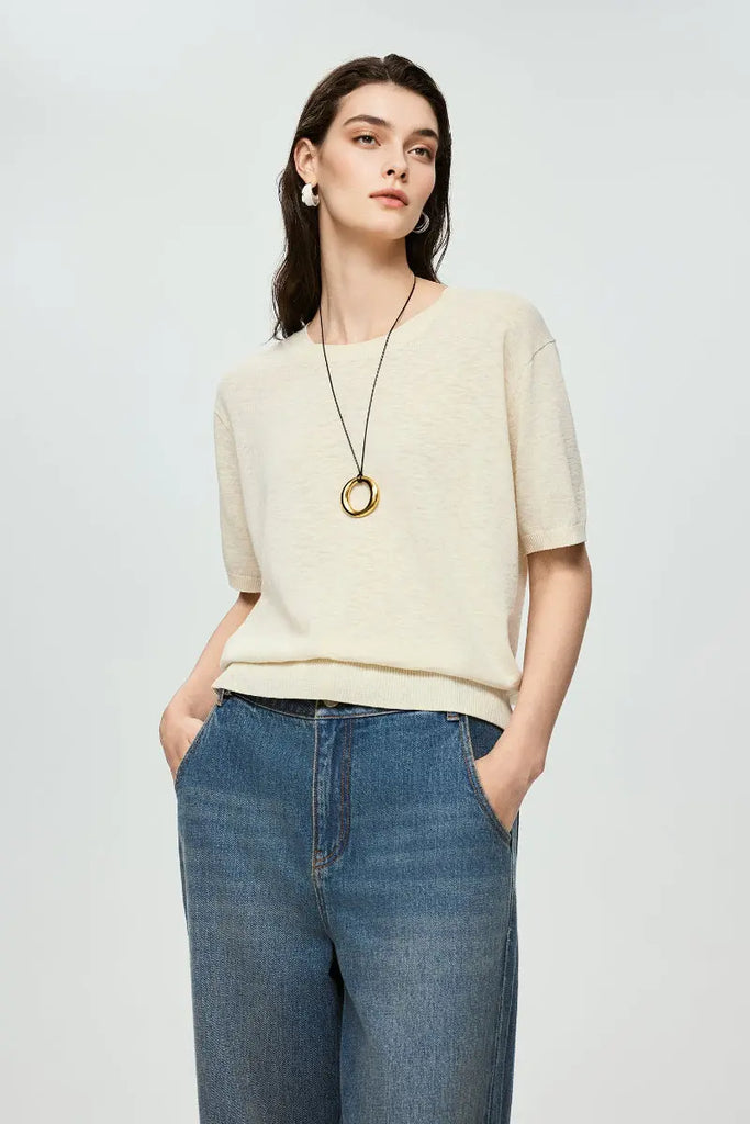 Relaxed Cotton-Linen Crewneck T-Shirt  Fibflx