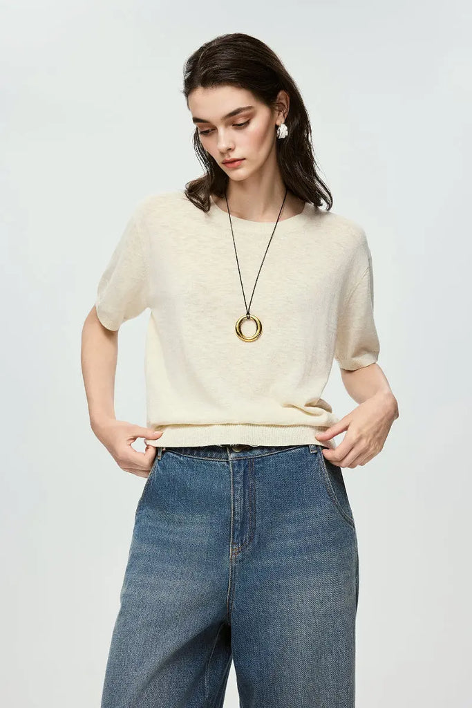 Relaxed Cotton-Linen Crewneck T-Shirt  Fibflx