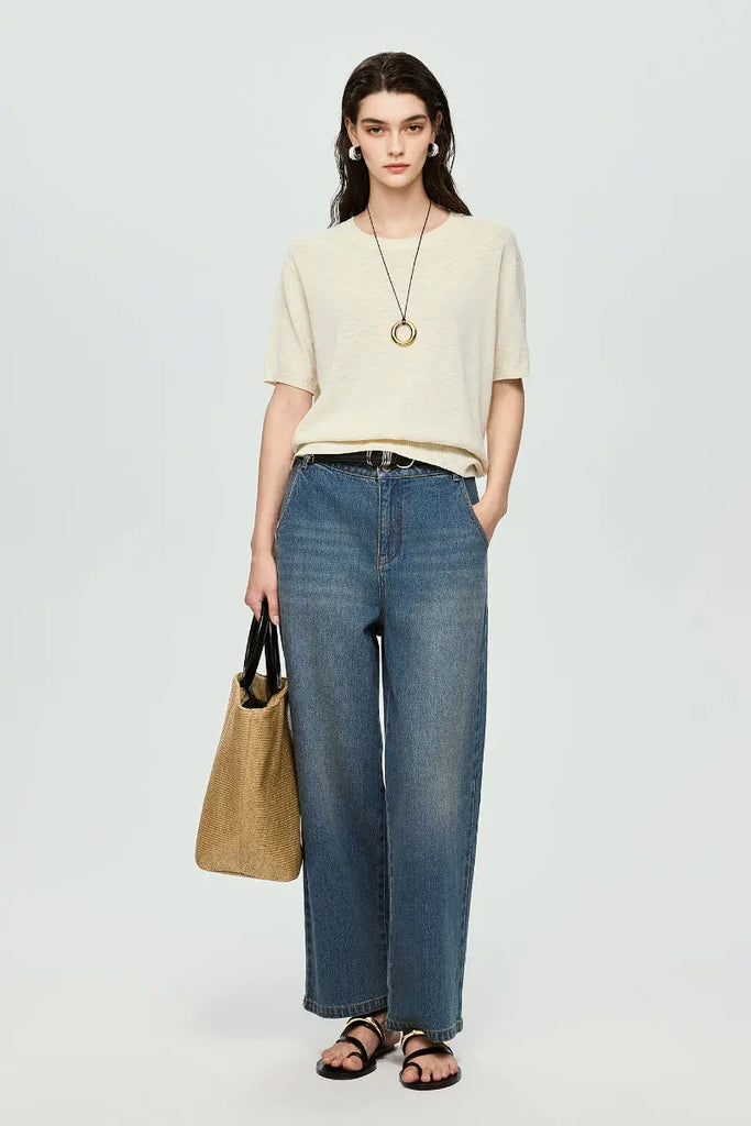 Relaxed Cotton-Linen Crewneck T-Shirt  Fibflx