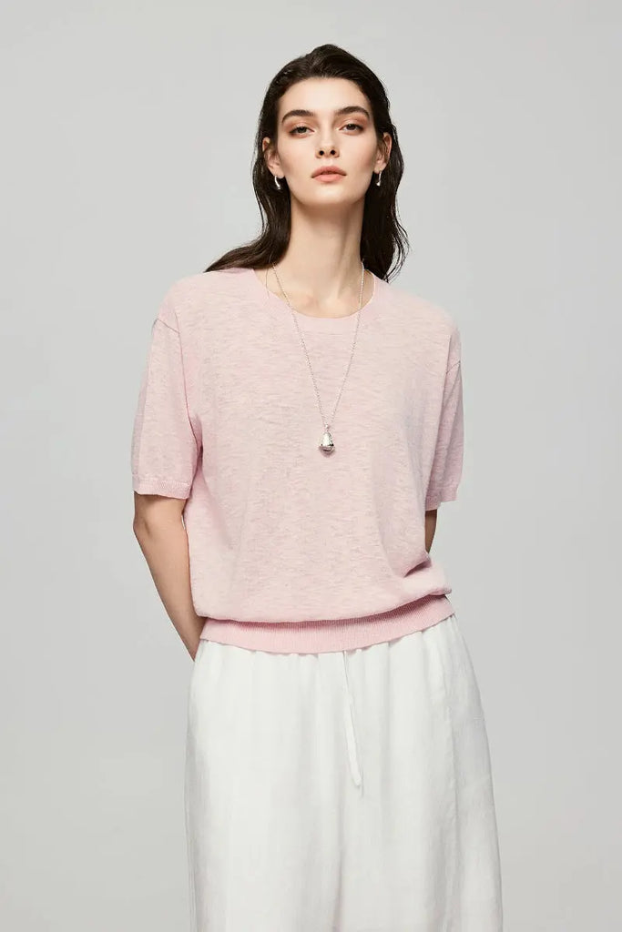 Relaxed Cotton-Linen Crewneck T-Shirt  Fibflx