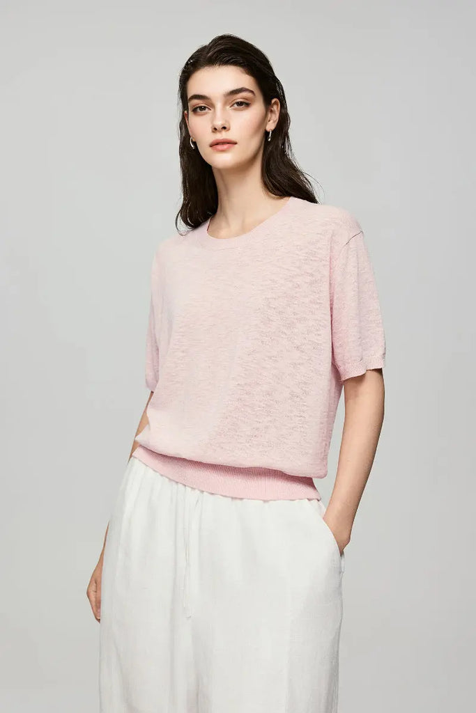 Relaxed Cotton-Linen Crewneck T-Shirt  Fibflx