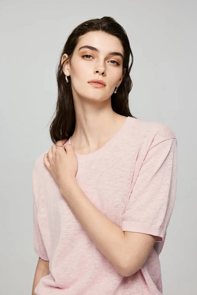 Relaxed Cotton-Linen Crewneck T-Shirt  Fibflx