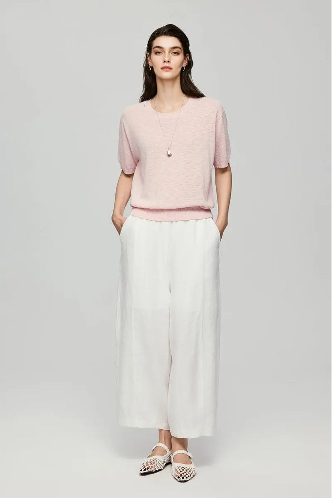 Relaxed Cotton-Linen Crewneck T-Shirt  Fibflx