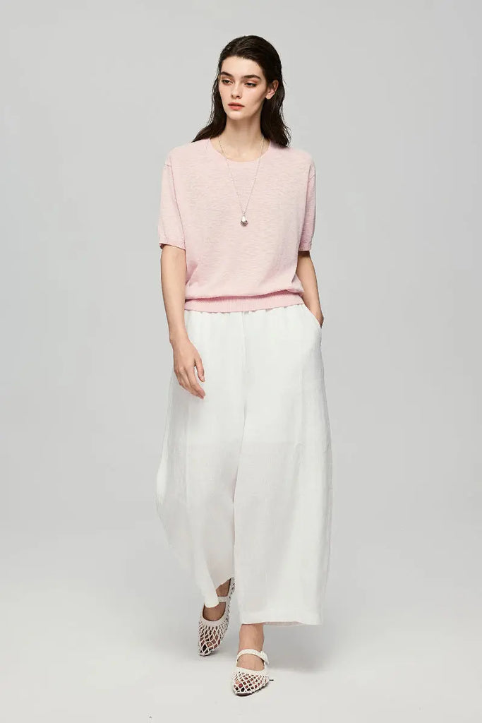 Relaxed Cotton-Linen Crewneck T-Shirt  Fibflx