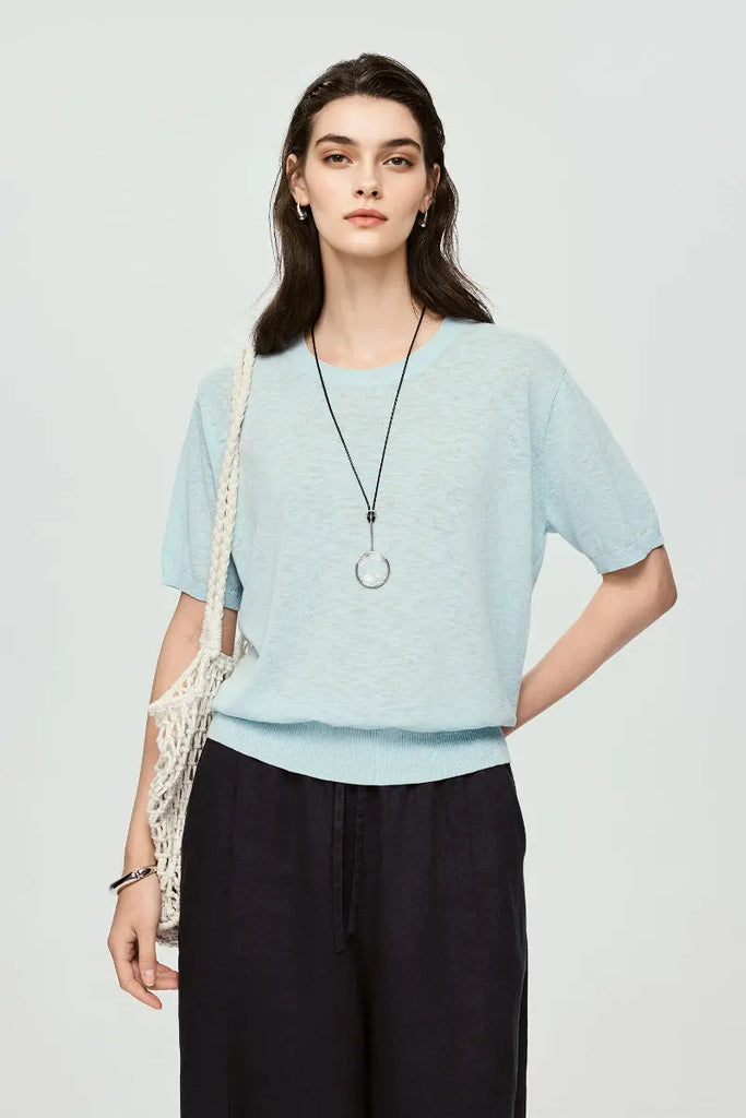 Relaxed Cotton-Linen Crewneck T-Shirt Tranquil Blue / M Fibflx