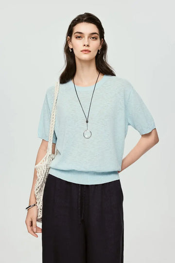 Relaxed Cotton-Linen Crewneck T-Shirt - Fibflx