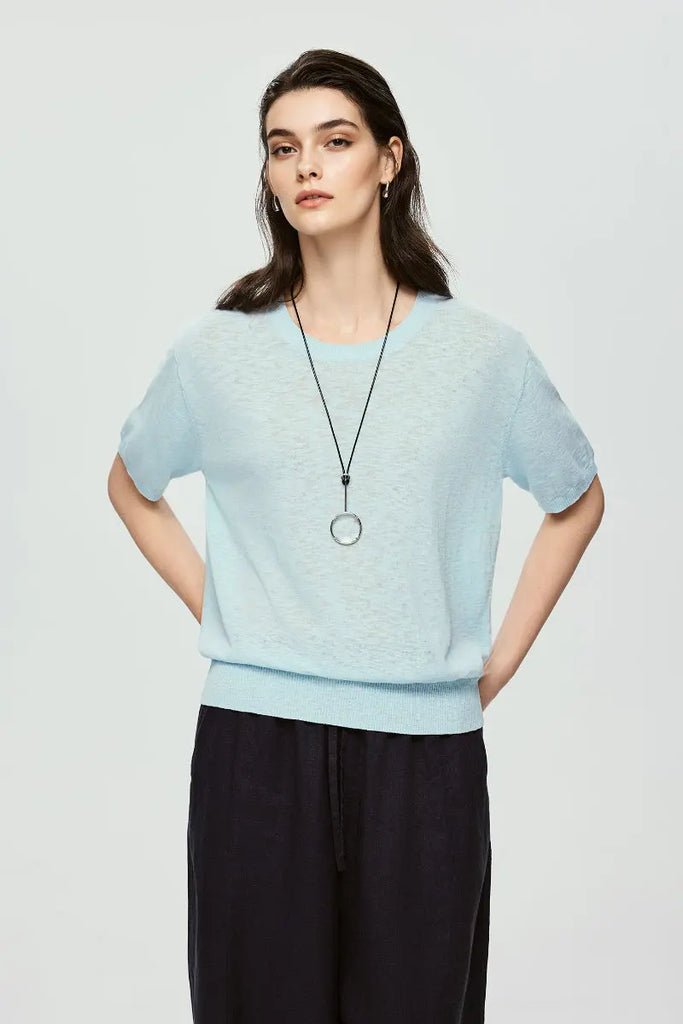 Relaxed Cotton-Linen Crewneck T-Shirt  Fibflx