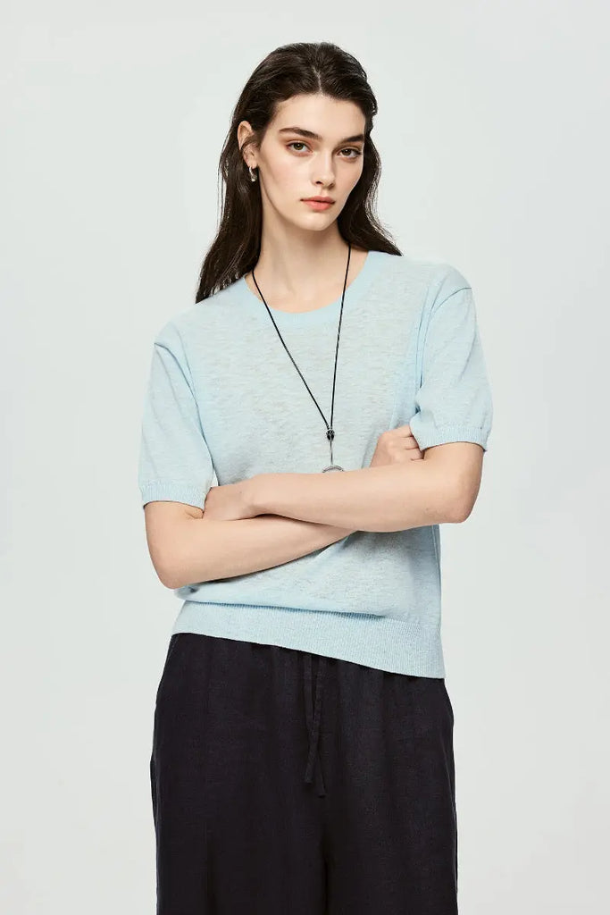 Relaxed Cotton-Linen Crewneck T-Shirt - Fibflx