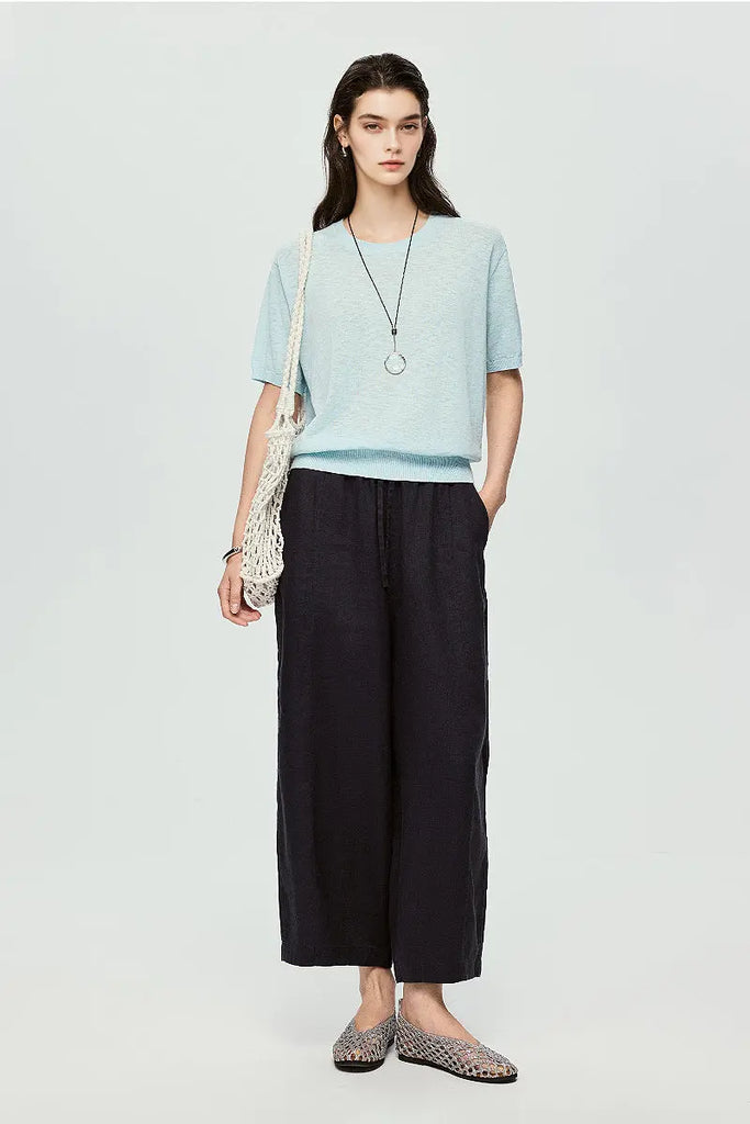 Relaxed Cotton-Linen Crewneck T-Shirt  Fibflx