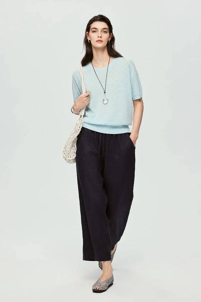 Relaxed Cotton-Linen Crewneck T-Shirt  Fibflx