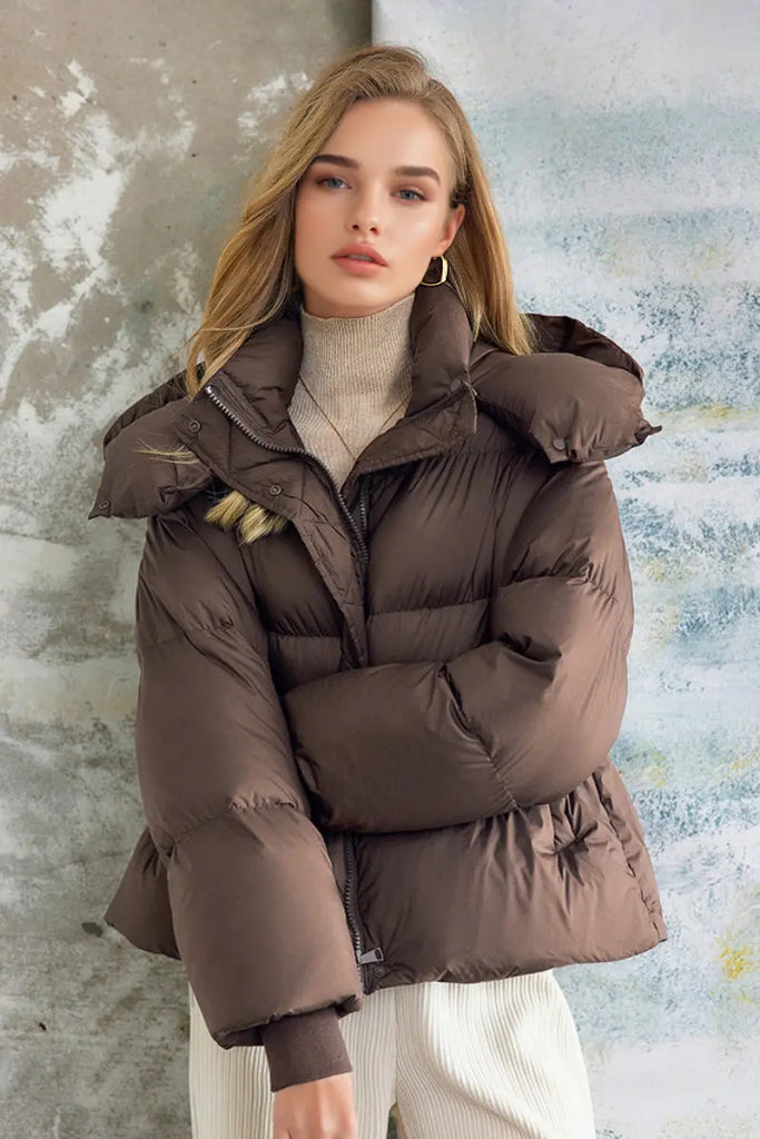 Fibflx Women's Responsible Hooded Down Puffer Jacket in Brown