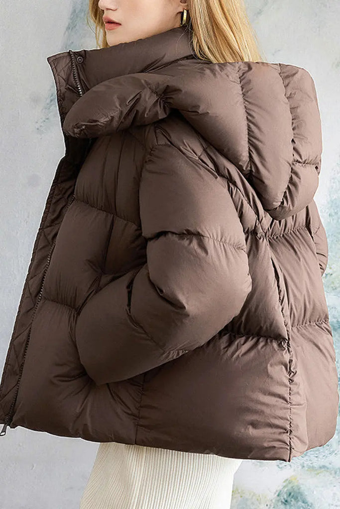 Fibflx Women's Responsible Hooded Down Puffer Jacket in Brown