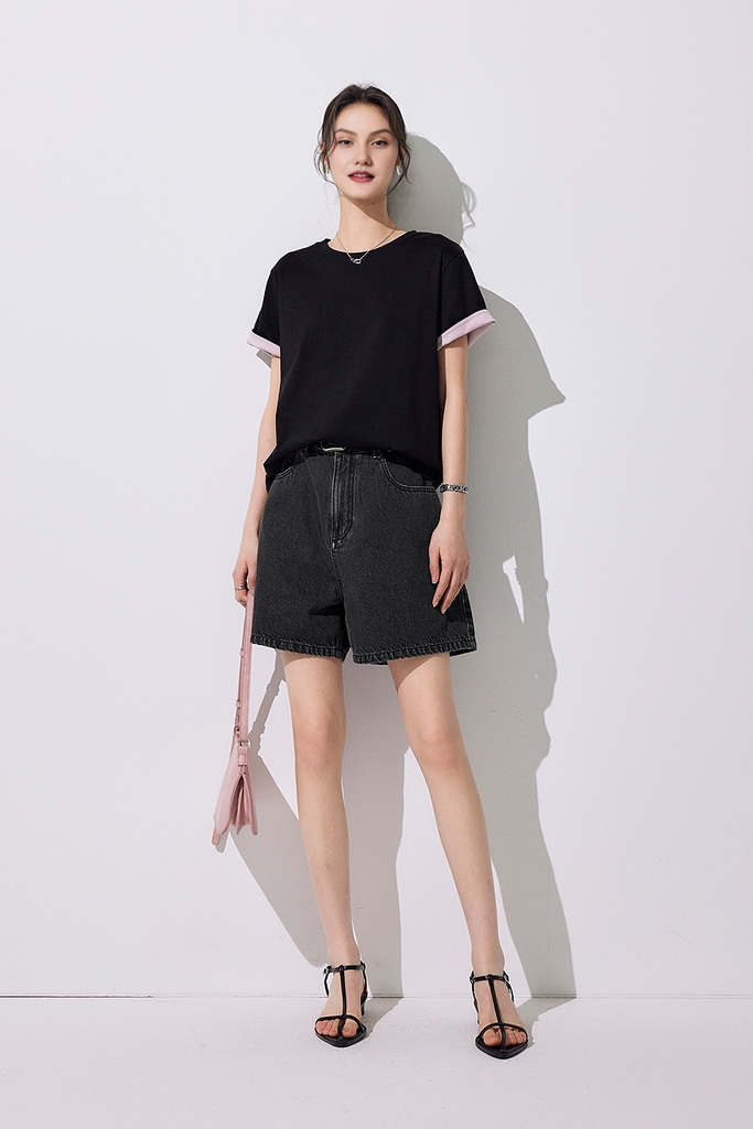 Fibflx Women's Retro Bermuda High Waisted Denim Shorts