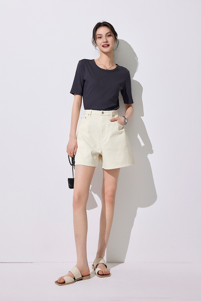 Fibflx Women's Retro Bermuda High Waisted Denim Shorts