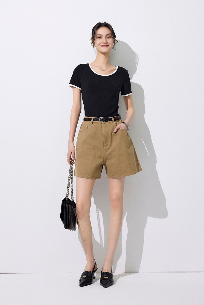 Fibflx Women's Retro Bermuda High Waisted Denim Shorts