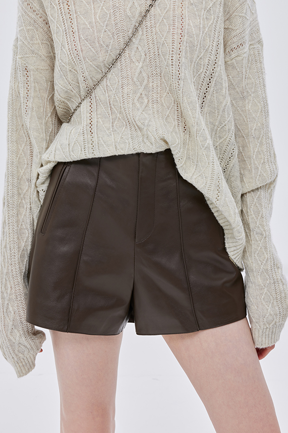 Retro High-waisted Wide Leg Leather Shorts - Fibflx