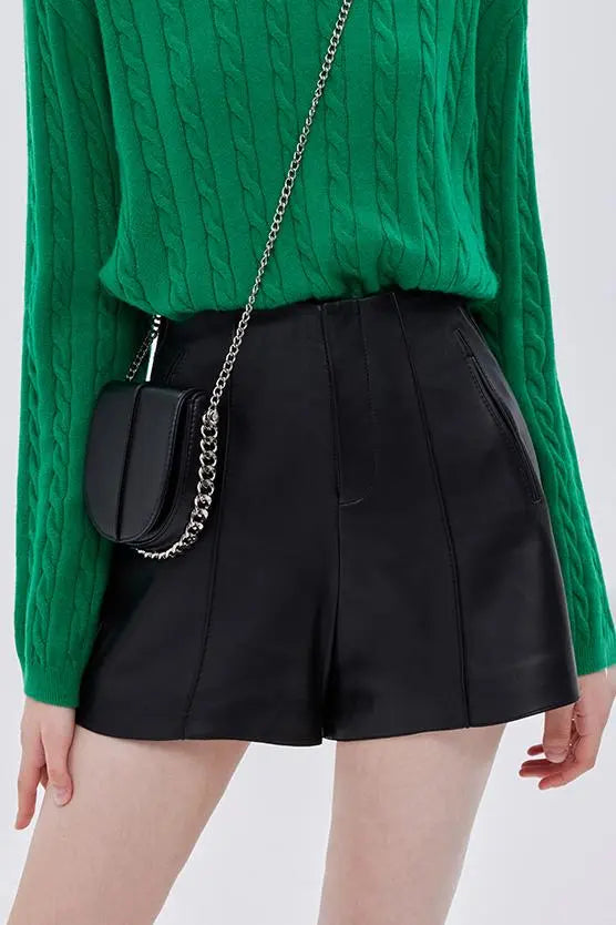 Retro High-waisted Wide Leg Leather Shorts - Fibflx