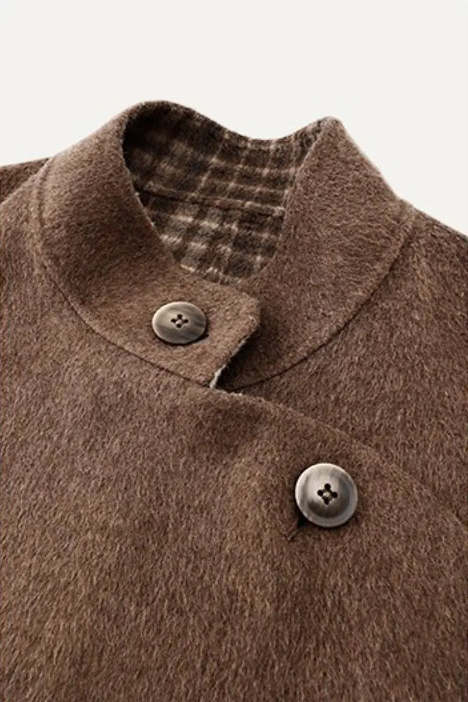 Fibflx Women's Reversible Double-Face Wool Blend Plaid Coat with Scarf