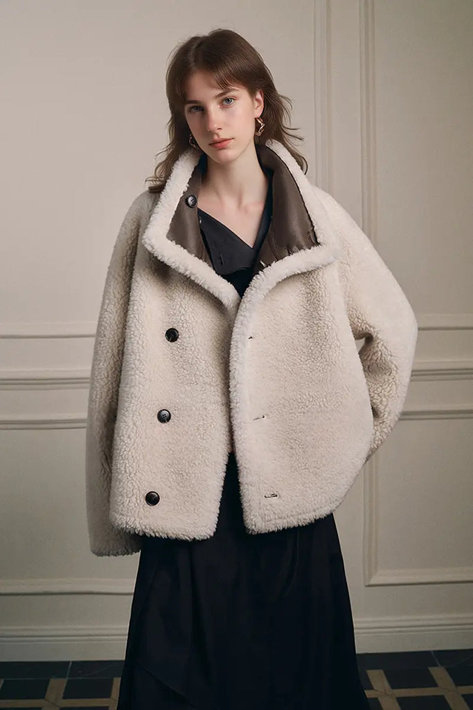 Fibflx Women's Reversible Genuine Shearling & Faux Suede Aviator Jacket