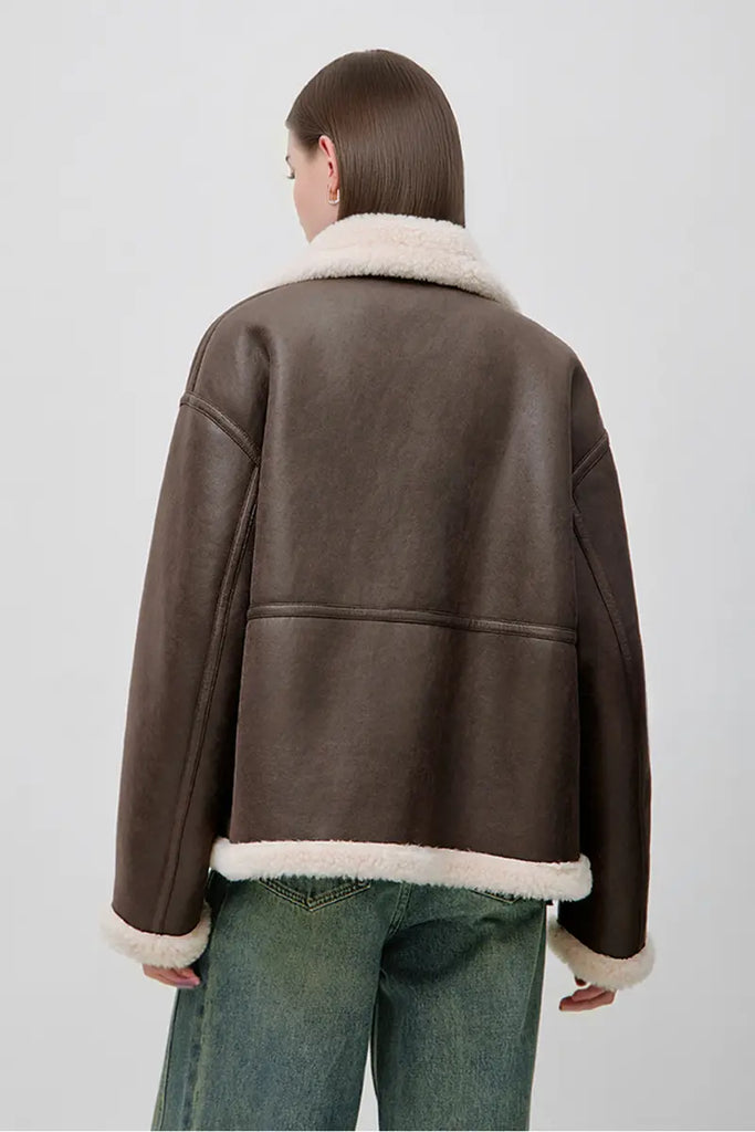 Fibflx Women's Reversible Genuine Shearling & Faux Suede Aviator Jacket