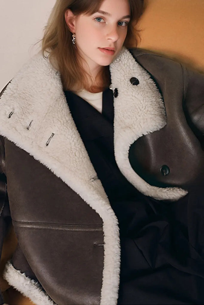 Fibflx Women's Reversible Genuine Shearling & Faux Suede Aviator Jacket