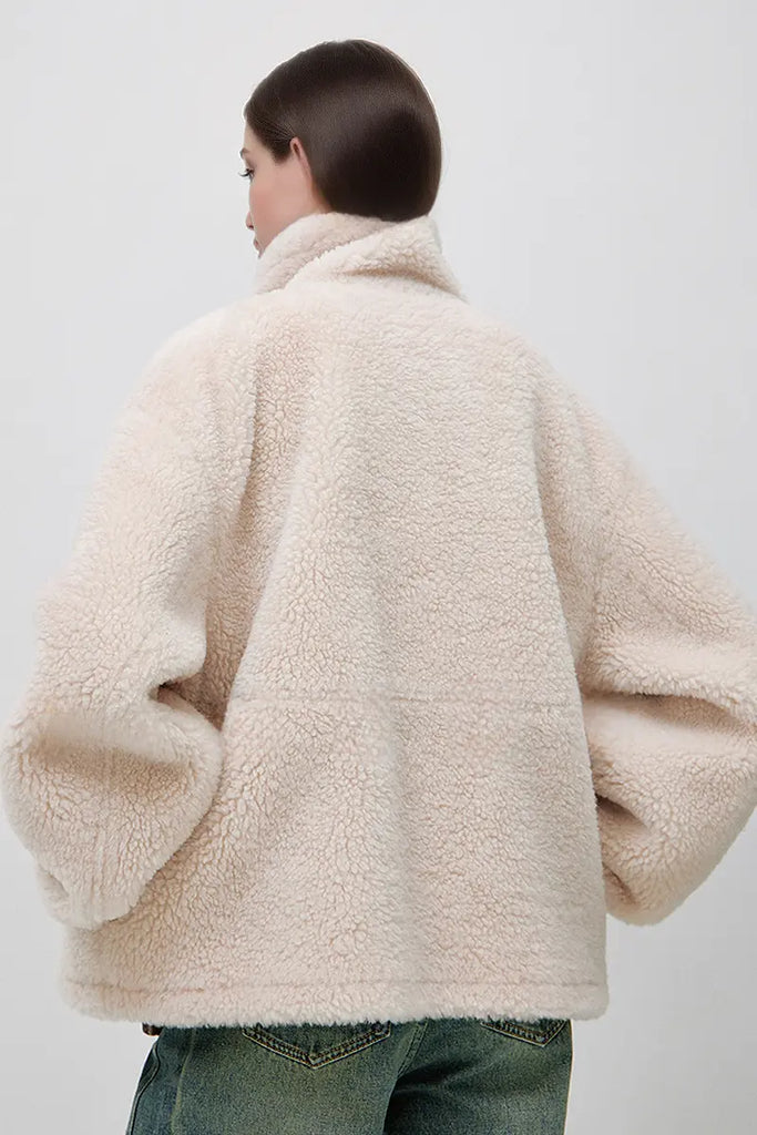 Fibflx Women's Reversible Genuine Shearling & Faux Suede Aviator Jacket