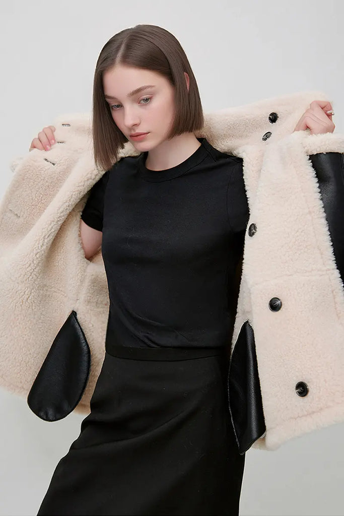 Fibflx Women's Reversible Genuine Shearling & Faux Suede Aviator Jacket