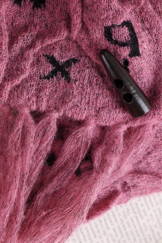 Fibflx Women's Reversible Letter Jacquard Mohair Blend Toggle Scarf