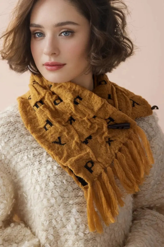 Fibflx Women's Reversible Letter Jacquard Mohair Blend Toggle Scarf