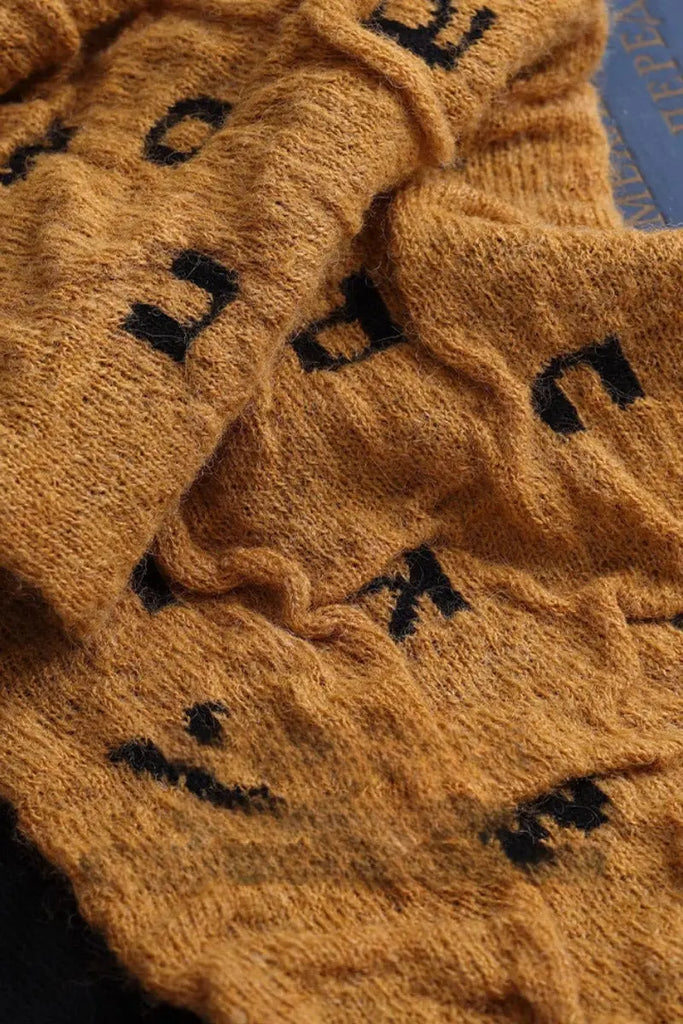 Fibflx Women's Reversible Letter Jacquard Mohair Blend Toggle Scarf