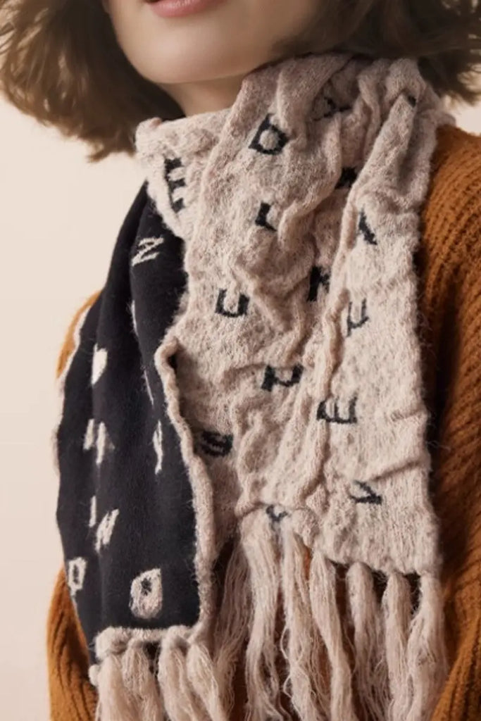 Fibflx Women's Reversible Letter Jacquard Mohair Blend Toggle Scarf