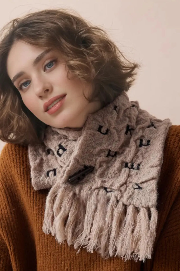 Fibflx Women's Reversible Letter Jacquard Mohair Blend Toggle Scarf