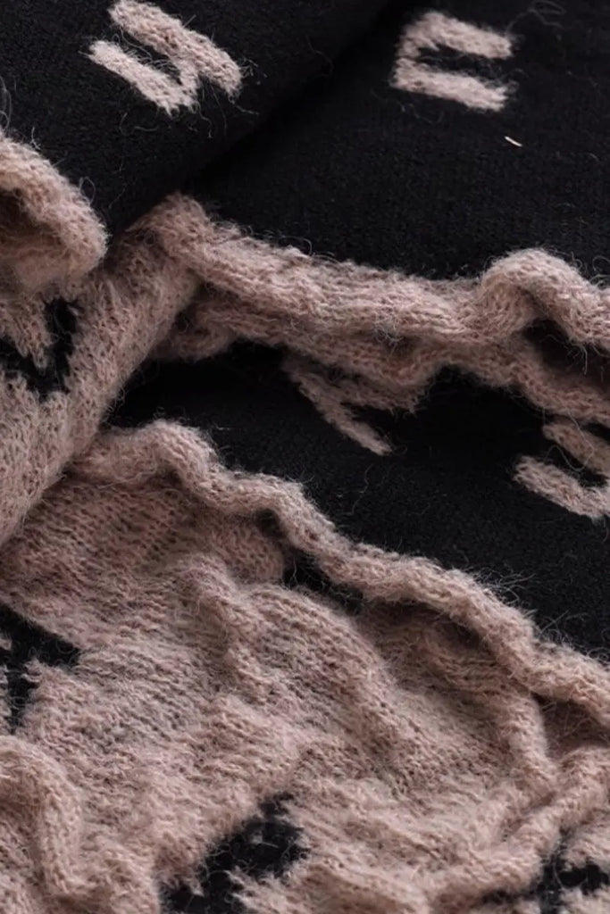 Fibflx Women's Reversible Letter Jacquard Mohair Blend Toggle Scarf