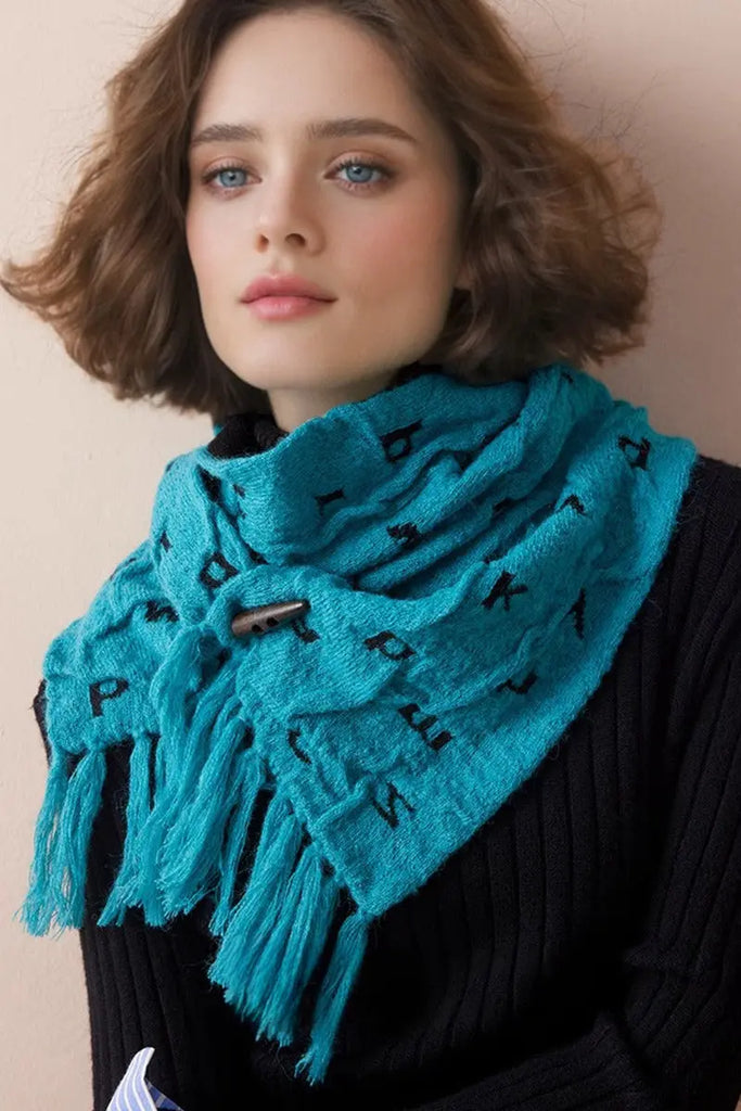 Fibflx Women's Reversible Letter Jacquard Mohair Blend Toggle Scarf