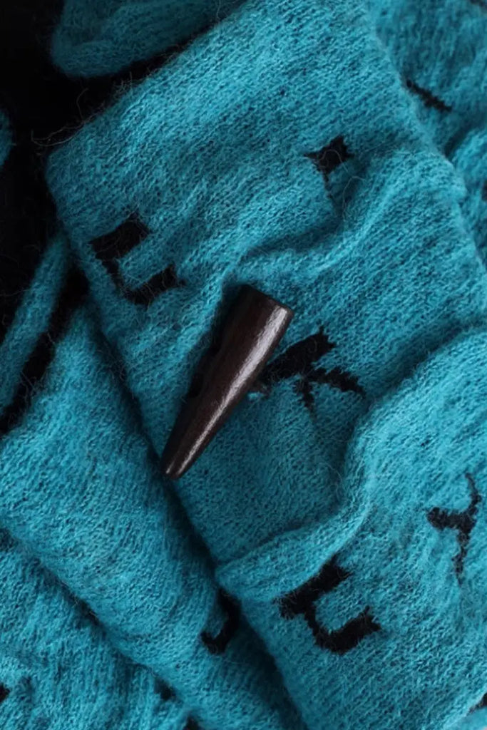 Fibflx Women's Reversible Letter Jacquard Mohair Blend Toggle Scarf