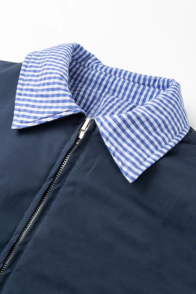 Fibflx Women's Reversible Micro-Check Zip-Up Bomber Jacket