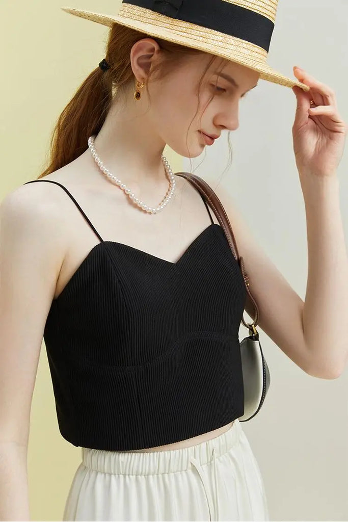 Fibflx Women's Ribbed Cropped Cami Top with Bra