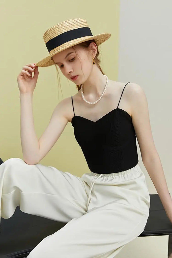 Fibflx Women's Ribbed Cropped Cami Top with Bra