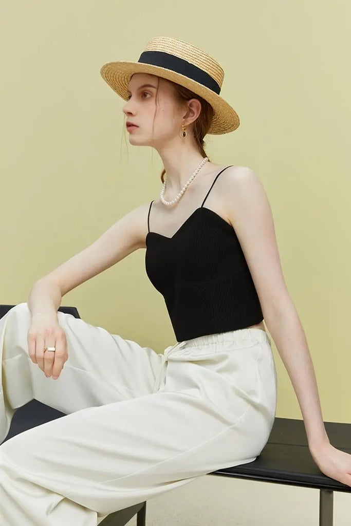 Fibflx Women's Ribbed Cropped Cami Top with Bra