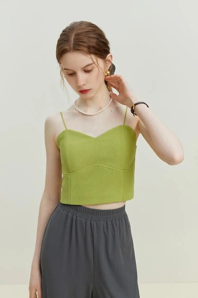 Fibflx Women's Ribbed Cropped Cami Top with Bra