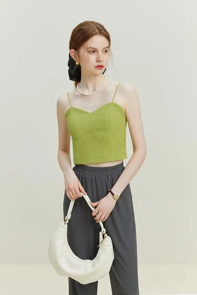 Fibflx Women's Ribbed Cropped Cami Top with Bra