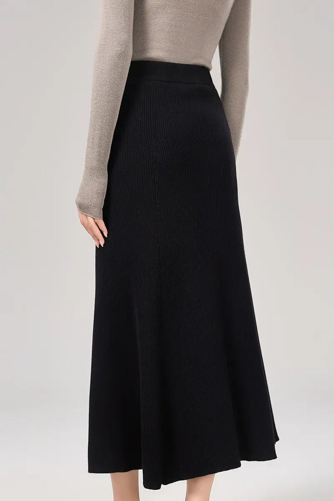 Ribbed Knit Washable Wool Skirt Fibflx