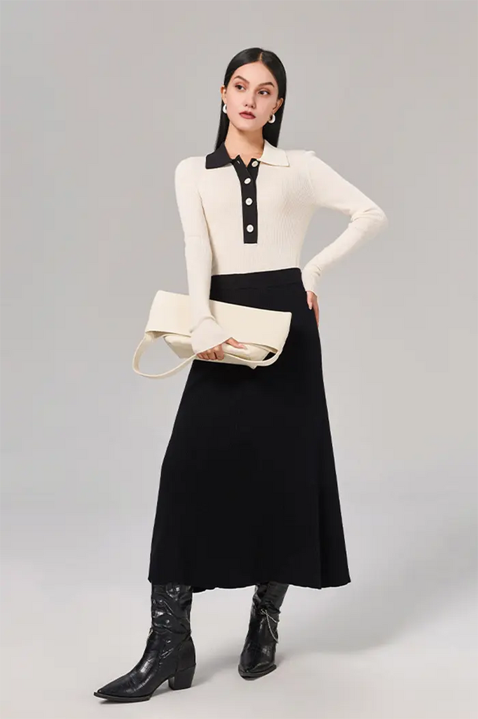 Ribbed Knit Washable Wool Skirt Fibflx