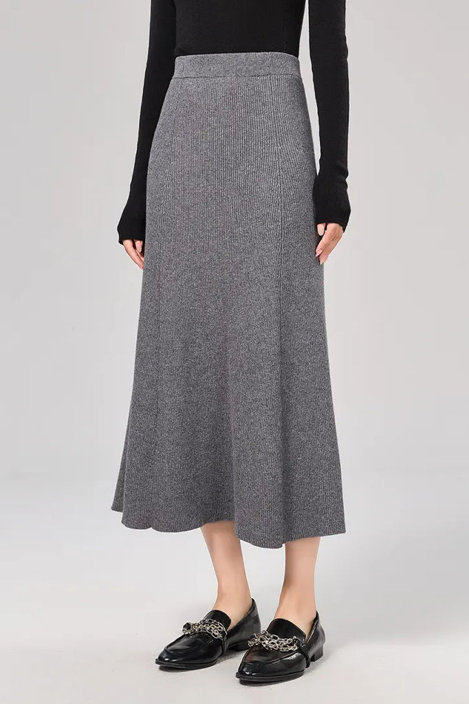 Ribbed Knit Washable Wool Skirt Fibflx