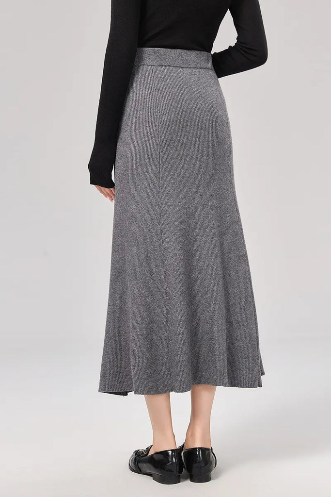 Ribbed Knit Washable Wool Skirt Fibflx