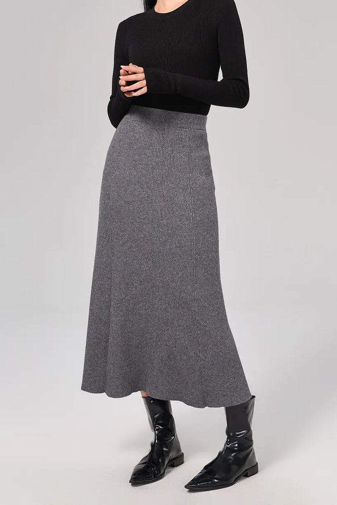 Ribbed Knit Washable Wool Skirt Fibflx
